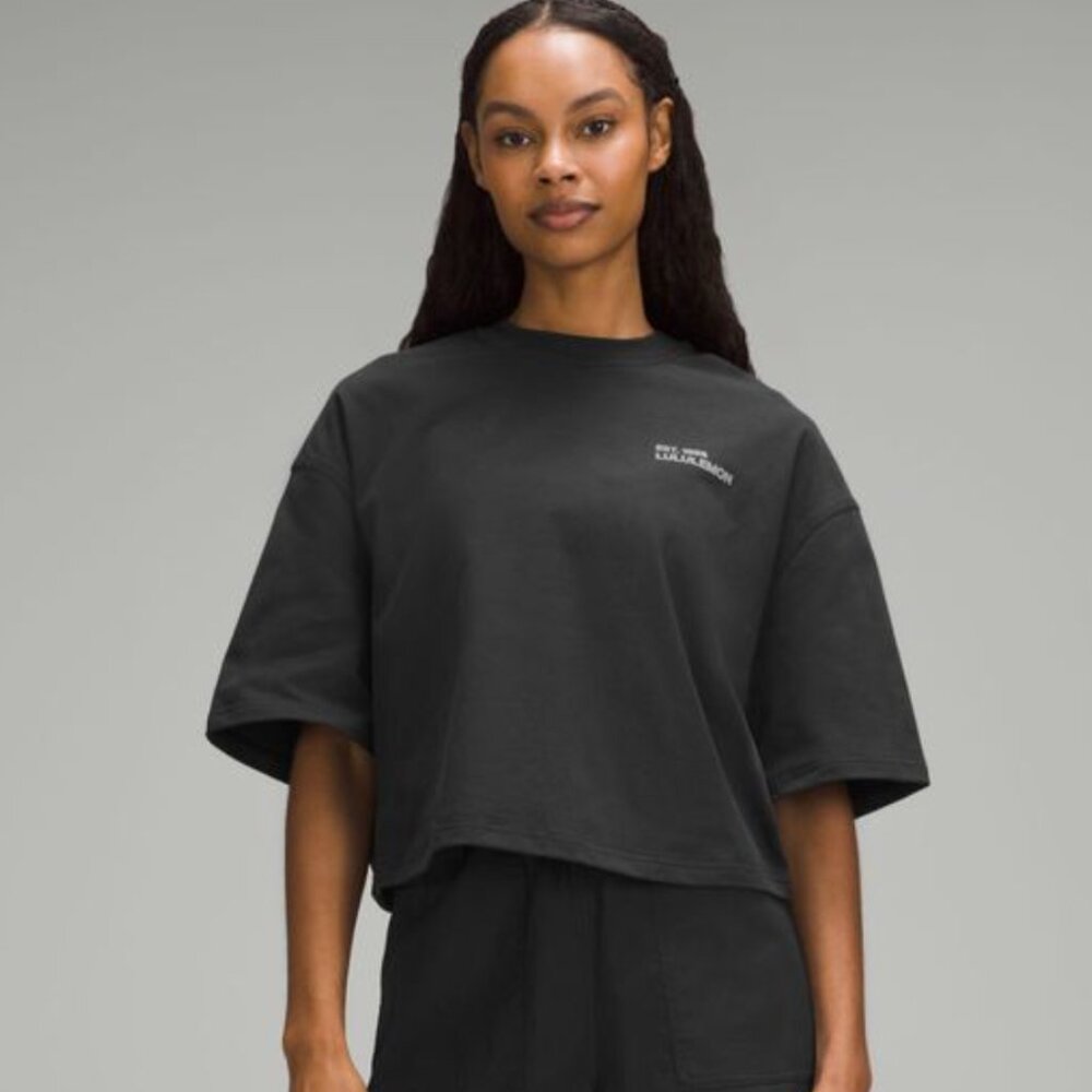 lululemon Brushed Heavyweight Cotton Cropped Tee Shirt Black Small